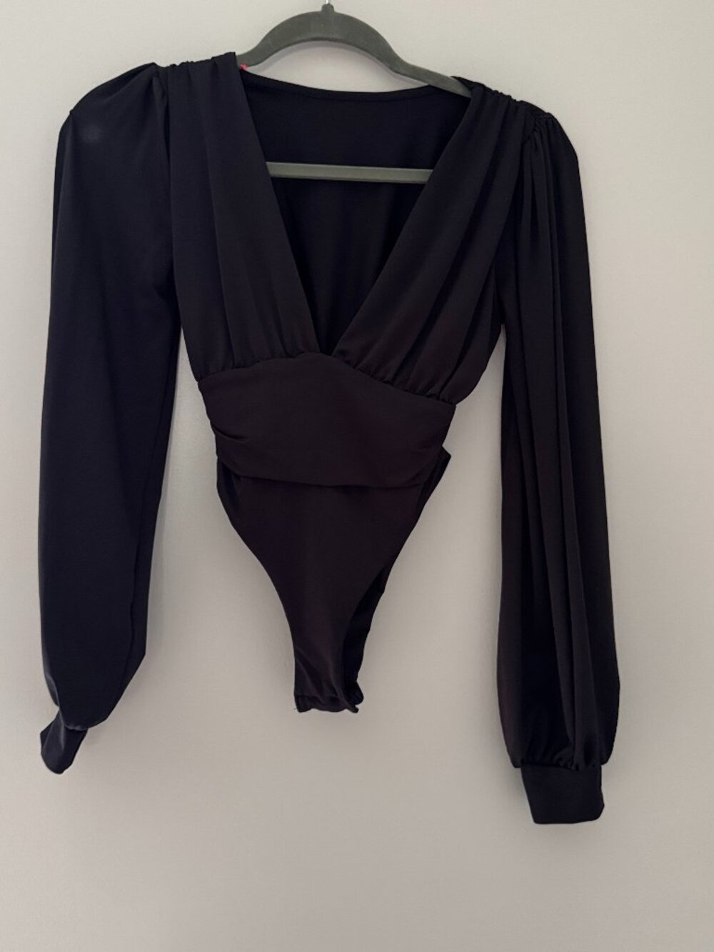 No Brand Black Long Sleeve Deep V Bodysuit